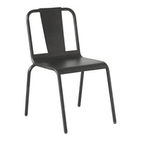 Black metal chair with a minimalist design and a smooth, matte finish. Suitable for modern interiors.