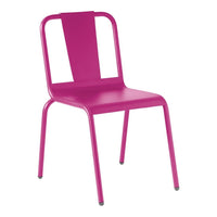 Bright pink metal chair with a sleek design and simple lines, ideal for modern decor.