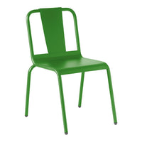 Bright green metal chair with a minimalist design and sleek lines, perfect for modern decor.