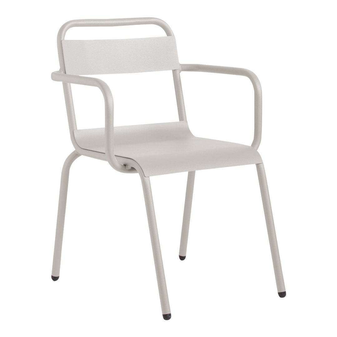 Light gray metal chair with a modern, minimalist design and smooth, clean lines. Ideal for contemporary spaces.