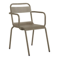 Sleek beige metal chair with a minimalist design and smooth surface, perfect for modern decor styles.