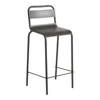 Black bar stool with a matte finish and simple, modern design featuring a sleek backrest and clean lines.