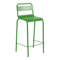 Green metal bar stool with a sleek, minimalist design and open backrest, perfect for modern décor.