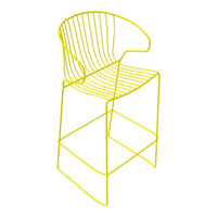 Bright yellow wire barstool with a modern, minimalist striped design. Perfect for stylish decor in any space.