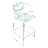 Mint green wire bar stool with a sleek, modern design and open striped pattern. Ideal for contemporary decor.