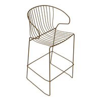 Bronze wire bar stool with a sleek, minimalist design featuring vertical lines and an open backrest.