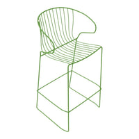 Green wire bar stool featuring a sleek, modern design with an open, striped pattern for a contemporary look.