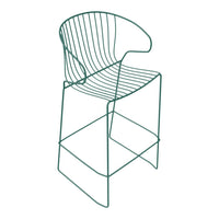 Green wire dining chair with a modern curved design and horizontal stripes, perfect for contemporary decor.