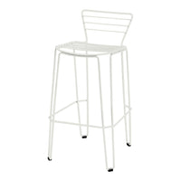 White wire bar stool with a minimalist design and sleek horizontal slats. Modern and versatile for any decor.