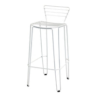 White wire bar stool with a sleek, minimalist design and horizontal line pattern on the backrest.