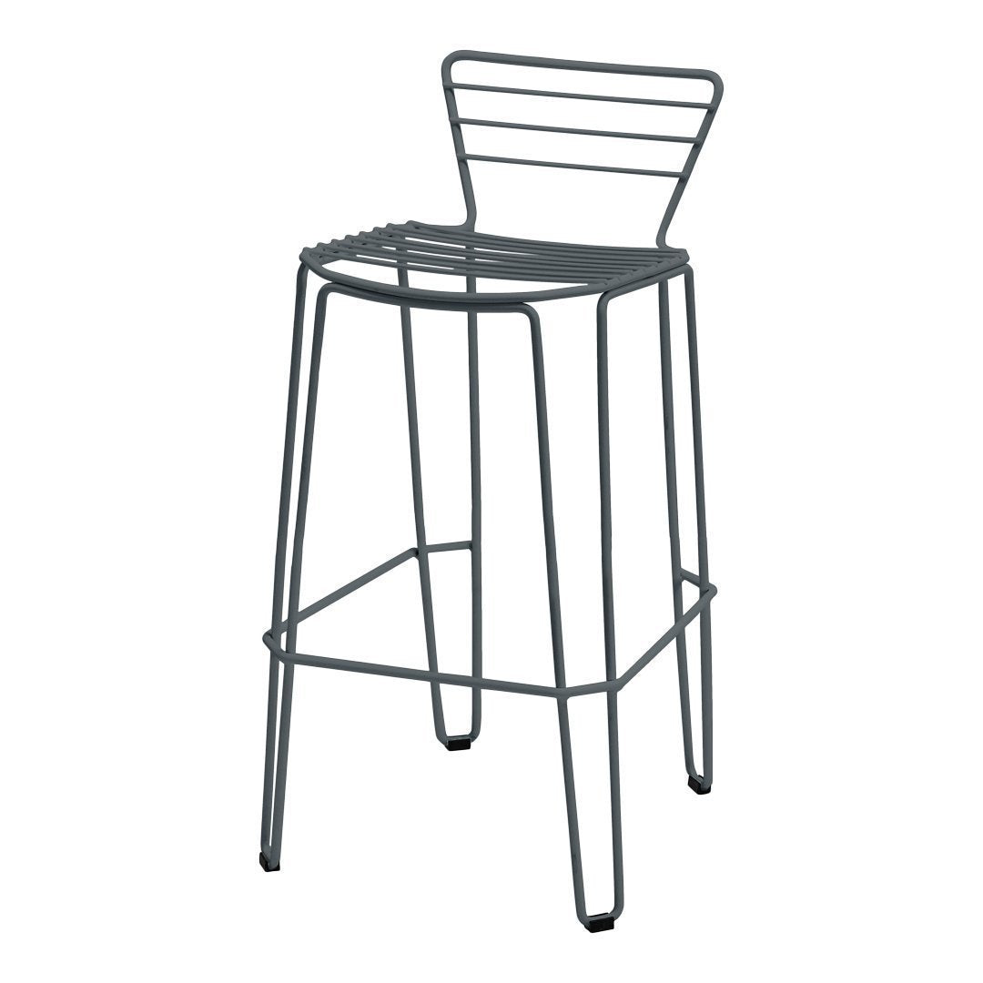 Gray metal bar stool with sleek, minimalistic lines and a modern design. Perfect for contemporary spaces.