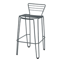 Gray metal bar stool with sleek, minimalistic lines and a modern design. Perfect for contemporary spaces.