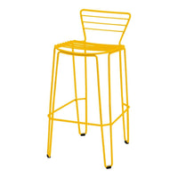 Bright yellow wire bar stool with a minimalist design and linear pattern, perfect for modern spaces.