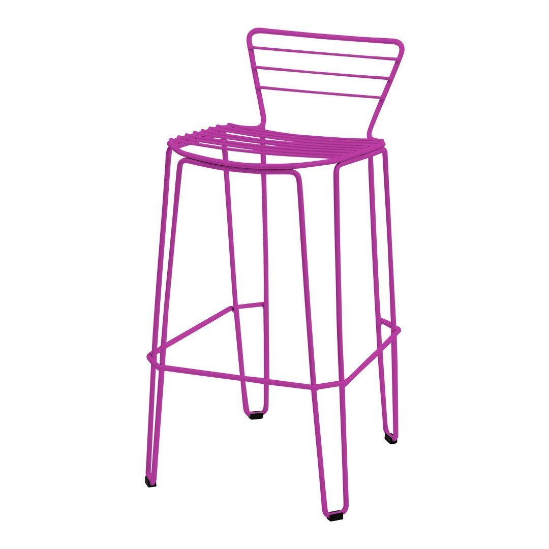 Bright pink wire barstool with a minimalist striped backrest design. Perfect for modern and vibrant interiors.