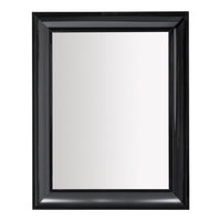 Framed rectangular mirror with a sleek black finish and beveled edges, reflecting a clear, bright surface.