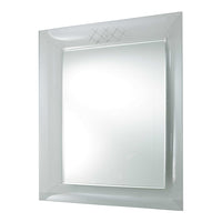 Sleek modern mirror with a clear glass frame and subtle diamond pattern accents.