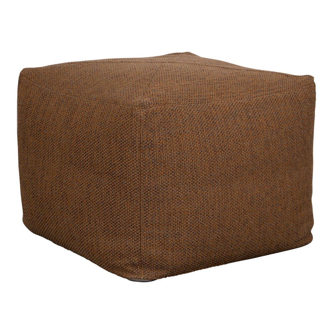 Brown textured pouf with a subtle herringbone pattern, perfect for adding style to any room.