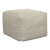 Light gray, textured fabric cube ottoman with a minimalist design, perfect for contemporary decor.