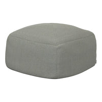 Gray textured pouf with a subtle ribbed pattern for a modern, minimalist aesthetic. Perfect for any decor.