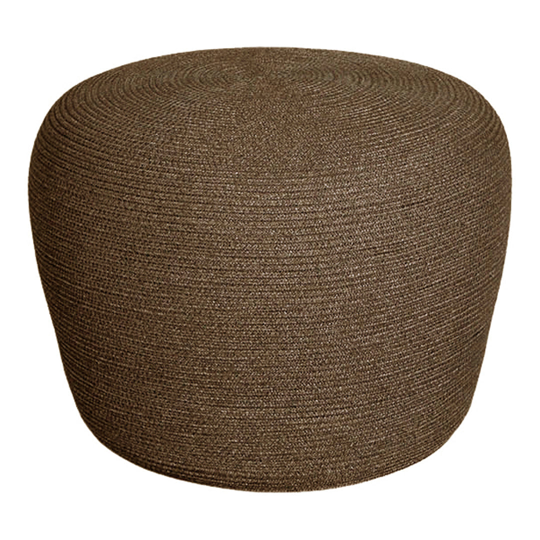 Brown woven ottoman with a rounded, textured pattern, perfect for adding a natural accent to any space.