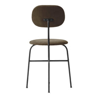 Olive green chair with a smooth fabric finish and simple black metal legs, offering a modern minimalist design.