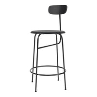Black metal bar stool with a minimalist design and smooth, matte finish. Perfect for modern decor.