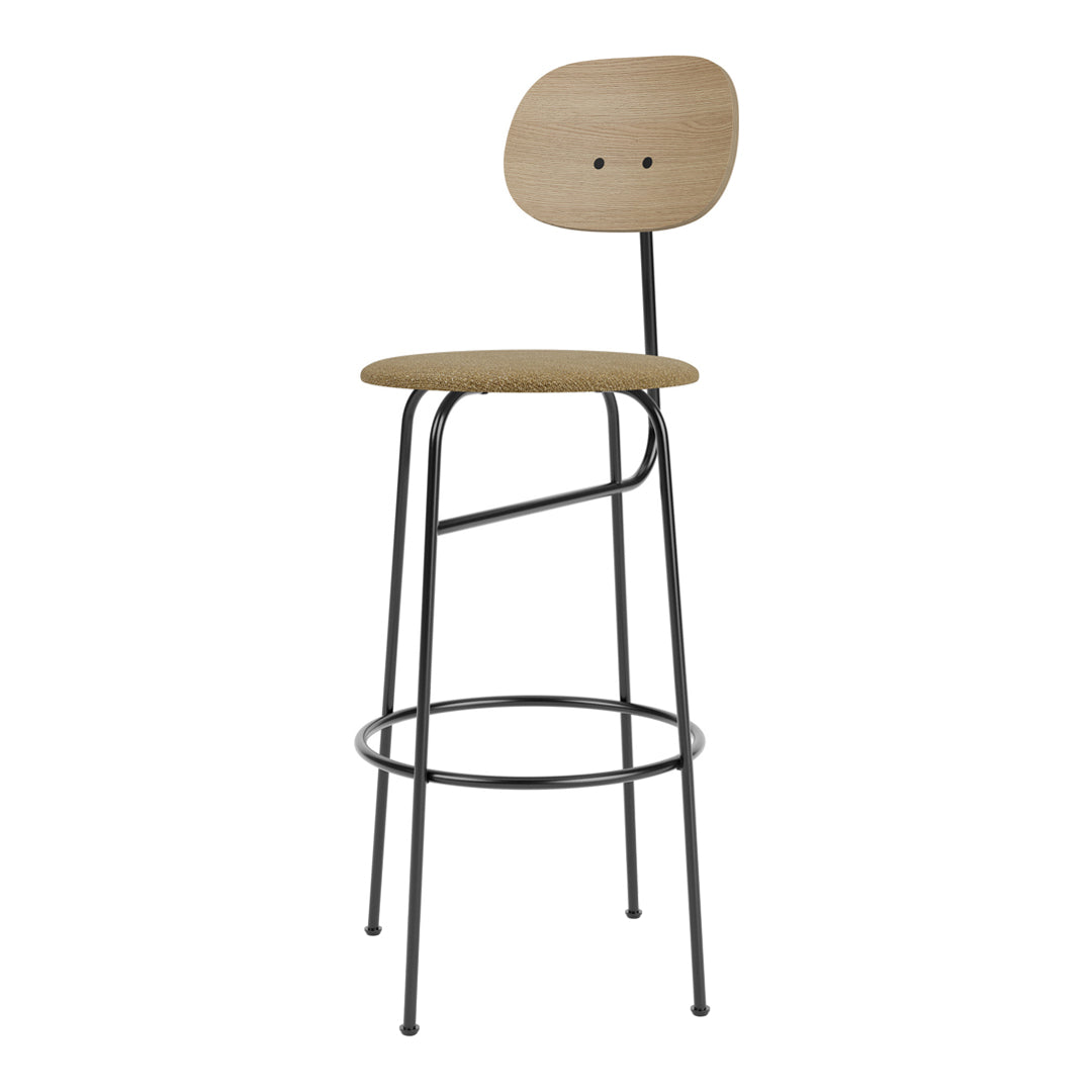 Light wood stool with a natural finish, paired with a sleek black metal frame. Perfect for modern interiors.