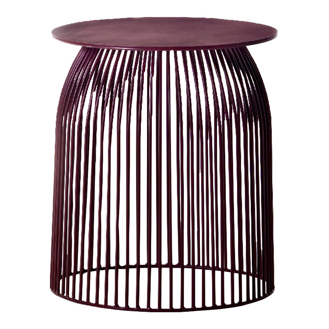 Vibrant purple wire accent table with a sleek, open pattern, perfect for modern decor.