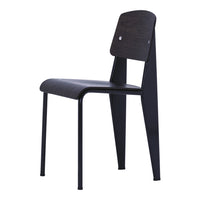 Black wooden chair with a sleek design, featuring a smooth finish and minimalist patterns for a modern aesthetic.
