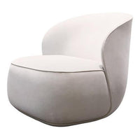 "Soft beige curved chair with a smooth, minimalist design and no visible patterns."