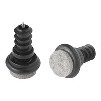 Black rubber tips with gray felt bottoms, featuring a smooth, textured pattern for enhanced grip and stability.