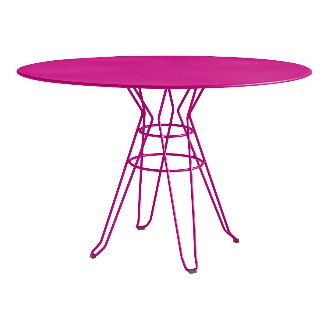 Vibrant pink oval table with stylish wire legs, perfect for adding a pop of color to any space.
