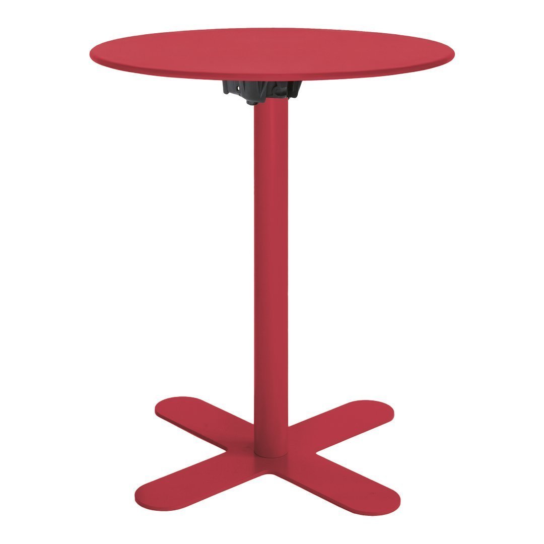 Red round bar table with a sleek, minimalist design and a sturdy crossbase, perfect for modern spaces.