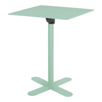 Mint green square table with a sleek design and a minimalist black base, perfect for modern decor.