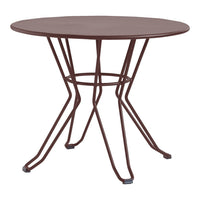 Round brown metal dining table with a minimalist wireframe design and a sleek, smooth surface. Perfect for modern decor.