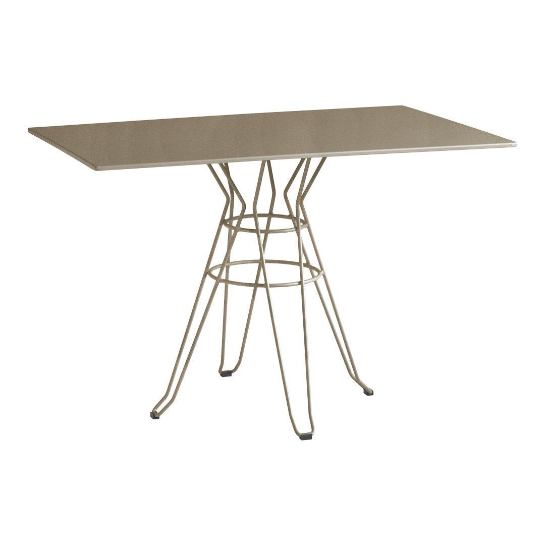 Rectangular tabletop in a beige finish with a sleek wire base, perfect for modern decor.