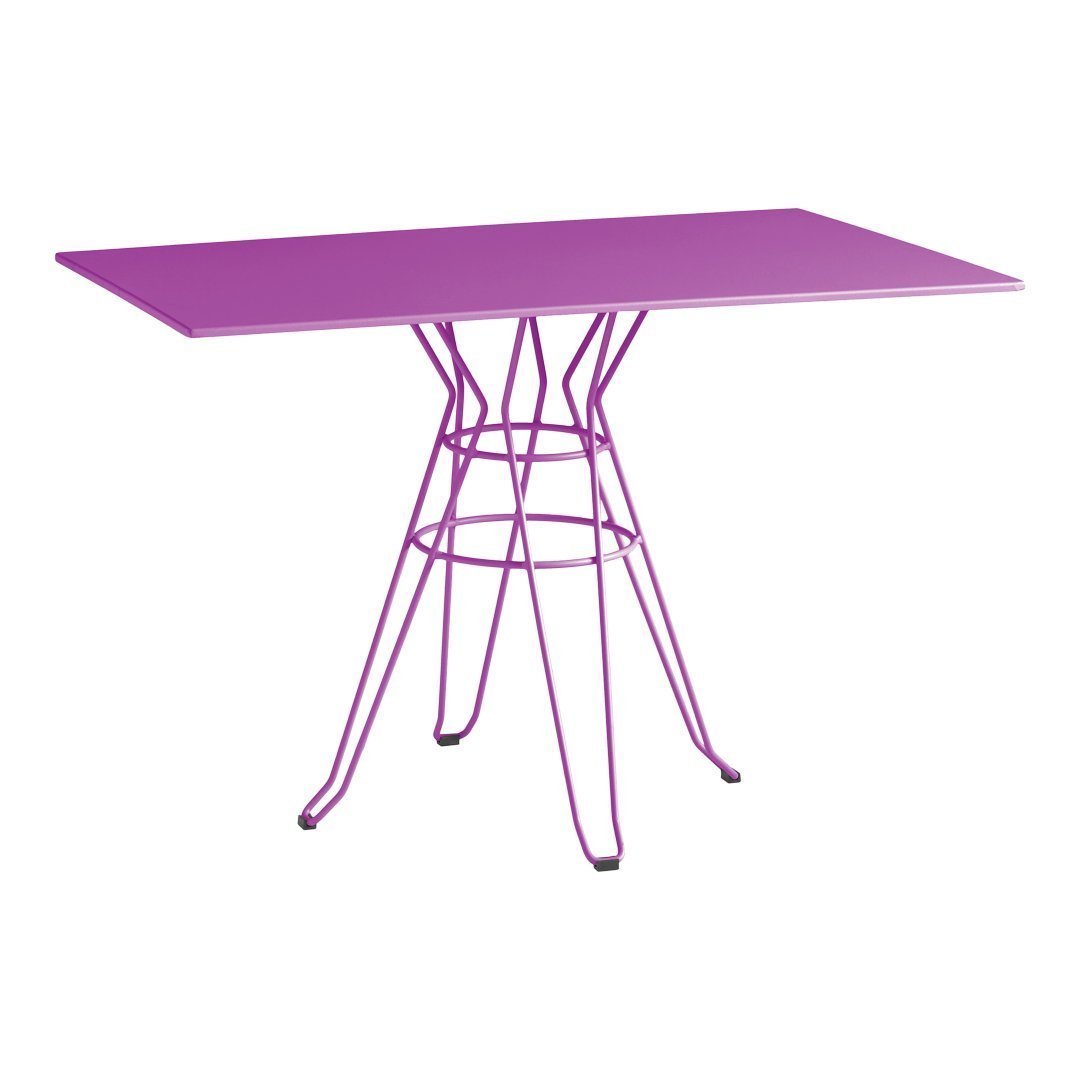 Purple rectangular tabletop with a modern wireframe base, perfect for contemporary decor.