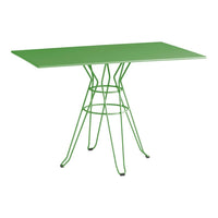 Bright green rectangular table with a matching wire base, featuring a modern and sleek design.