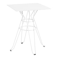 White square table with a sleek wire base, featuring a minimalist design and modern aesthetic. Perfect for any space.
