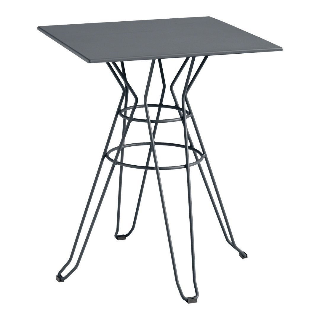 Black metal table with a geometric wire base and a sleek, minimal design. Perfect for modern decor.