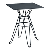 Black square tabletop with geometric metal base, perfect for modern decor. Sleek and minimalist design.