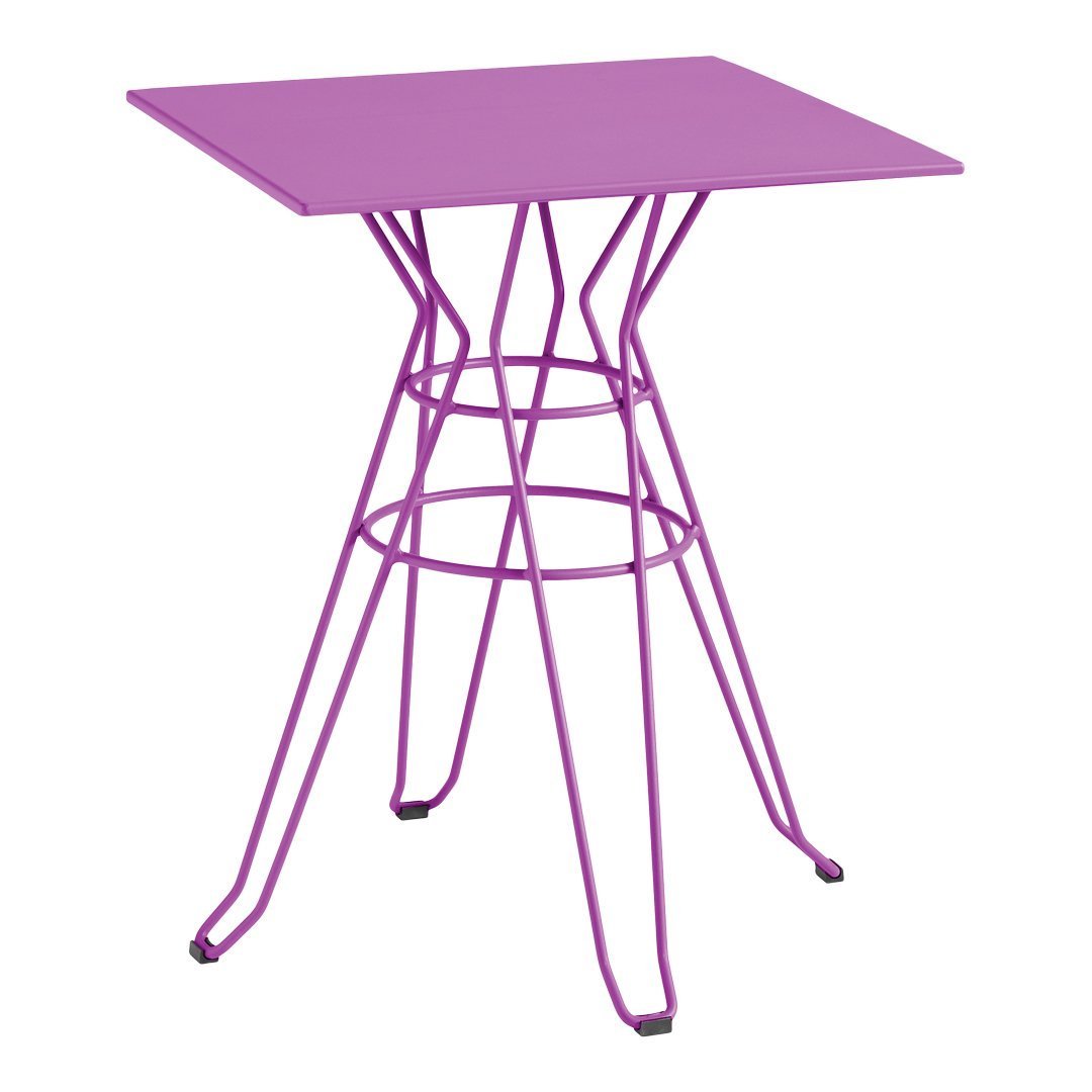 Purple square table with a modern wireframe base, adding a bold pop of color to any space. Ideal for stylish decor.