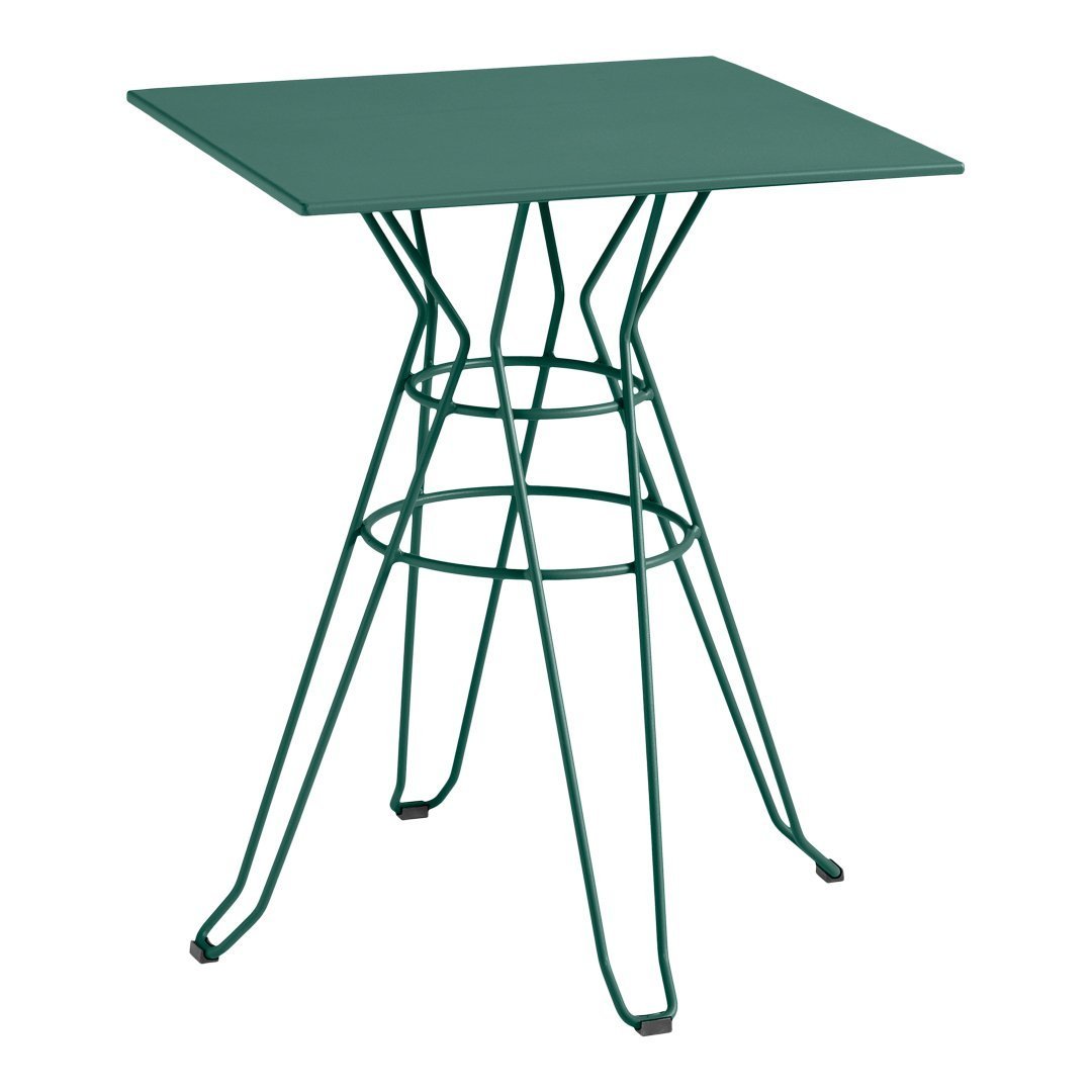 Green square top table with a geometric wire base, perfect for modern decor.