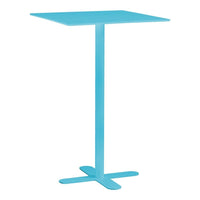 Bright blue modern square table with a minimalist design and solid color finish. Ideal for contemporary spaces.