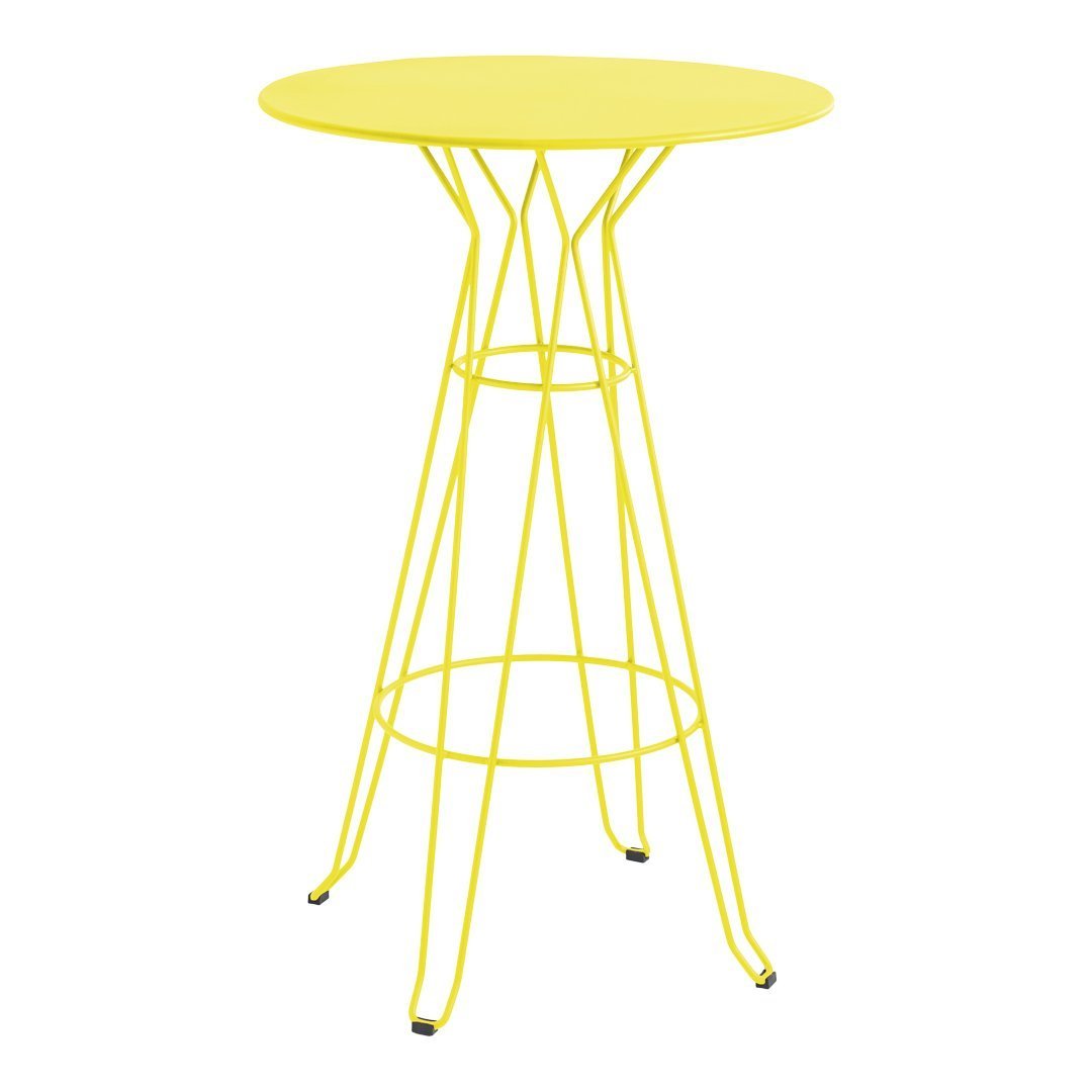 Bright yellow round table with a modern wireframe design, perfect for adding a pop of color to any space.