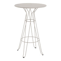 Tall round bar table in sleek white with a minimalist wire base, perfect for modern decor.