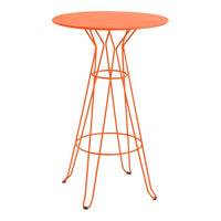 Bright orange bar table with a sleek, modern wireframe design. Perfect for vibrant indoor or outdoor settings.