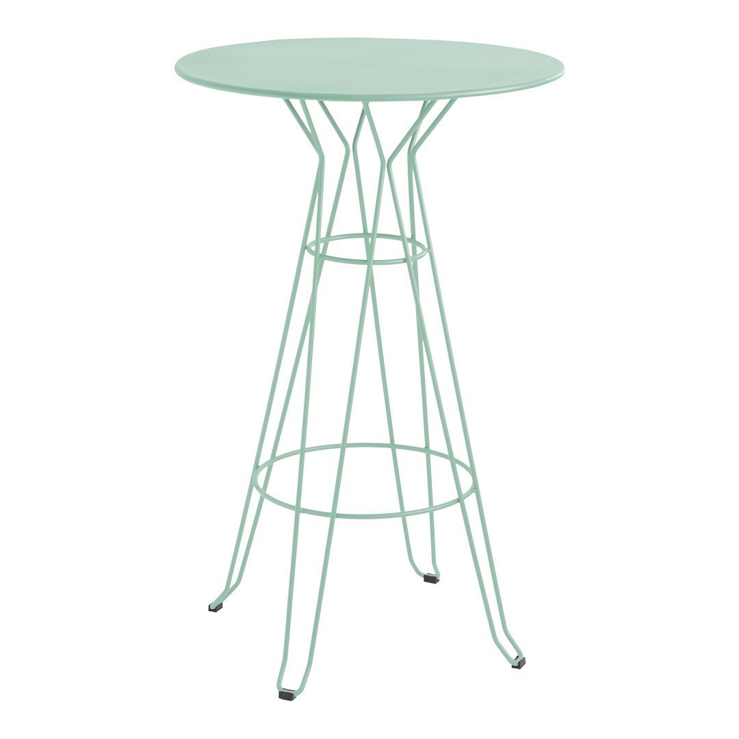 Mint green round tabletop with sleek wire legs, perfect for a modern and stylish decor.