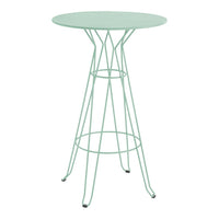 Mint green round tabletop with sleek wire legs, perfect for a modern and stylish decor.