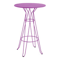 Purple round table with sleek wireframe legs, perfect for modern decor. Ideal for indoor or outdoor use.